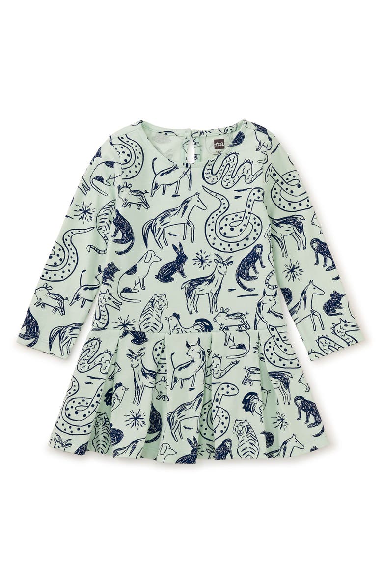 Tea Collection Long Sleeve Pleated Skater Dress, Alternate, color, 