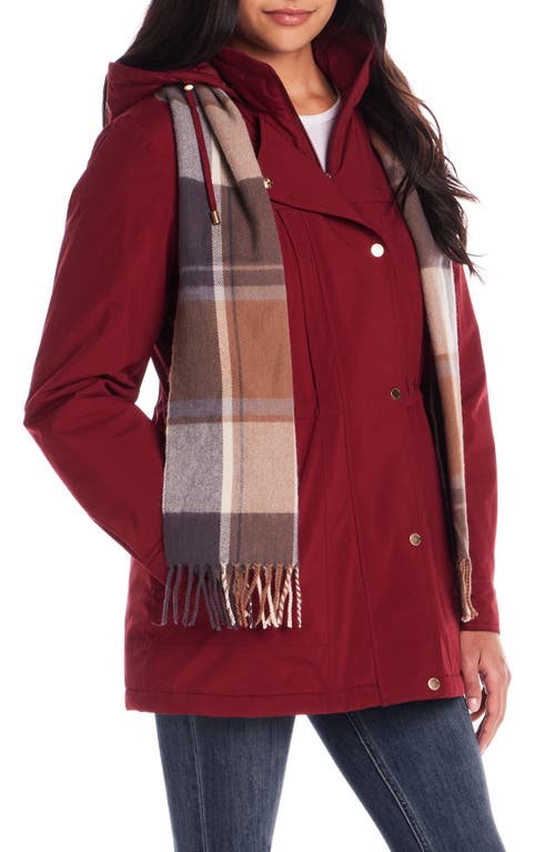 Gallery Water Resistant Insulated Stadium Coat With Removable Hood In Red