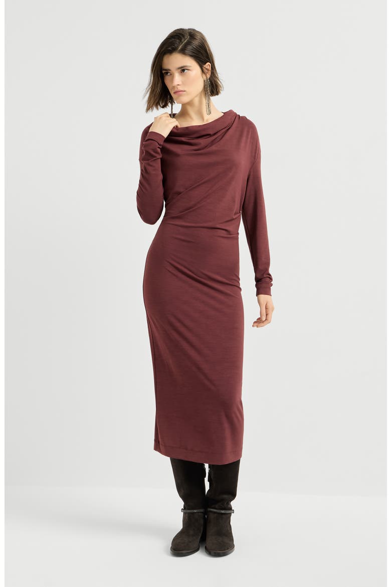 Brunello Cucinelli Techno wool jersey dress with draping and monili ...