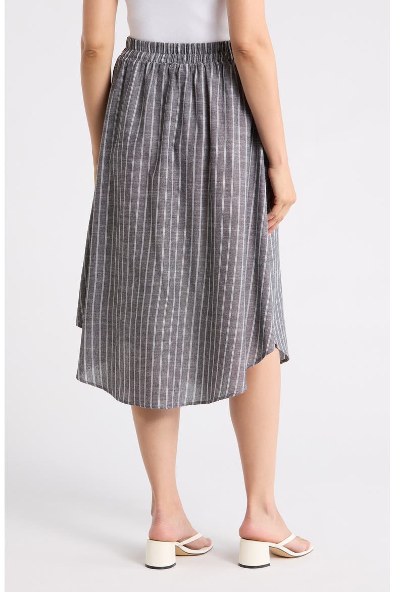 Stripe Curve Hem Linen Blend Midi Skirt, Alternate, color, BLACK