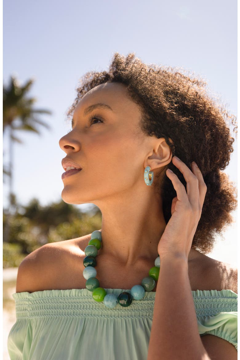 Amazonite Turquoise Stud Hoop Earrings, Alternate, color, GREEN