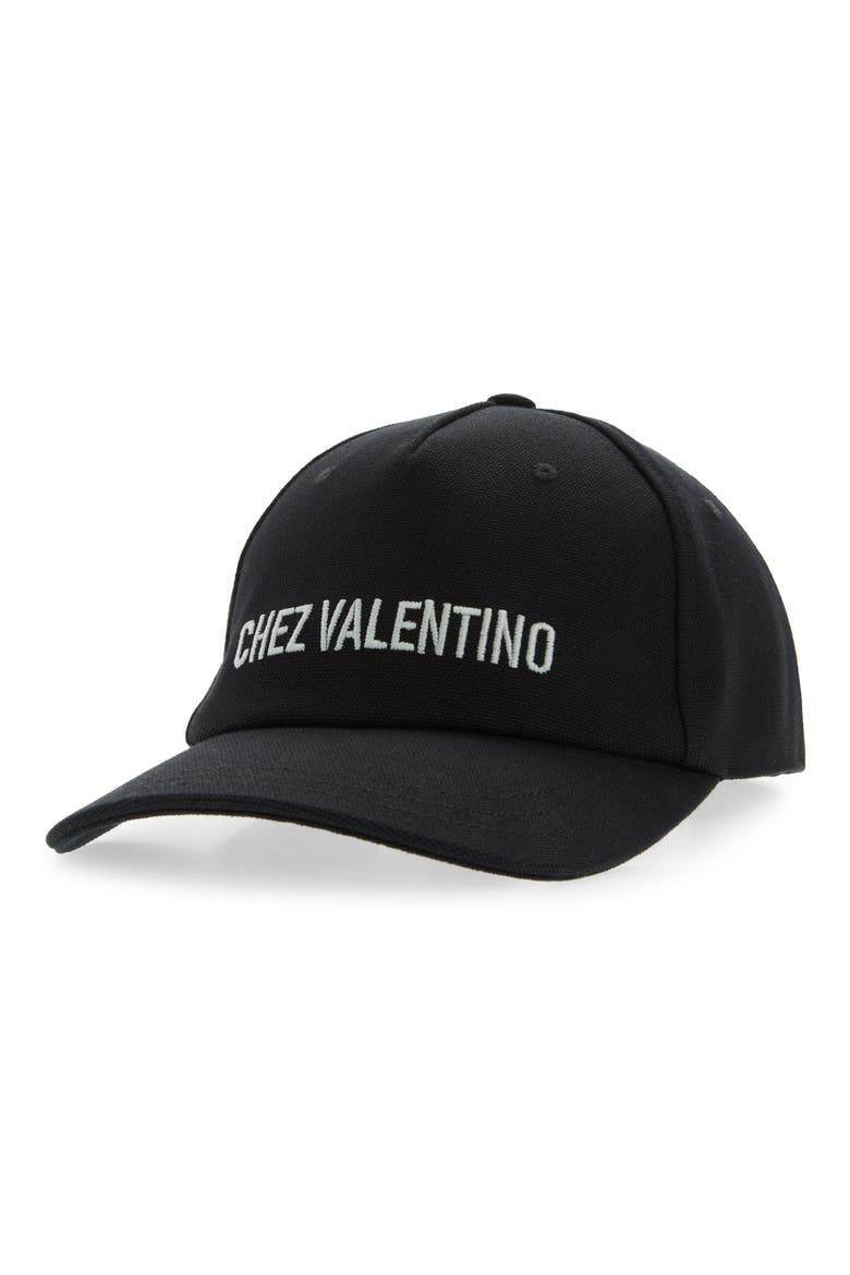 Chez Valentino Embroidered Baseball Cap, Main, color, BLACK/ IVORY