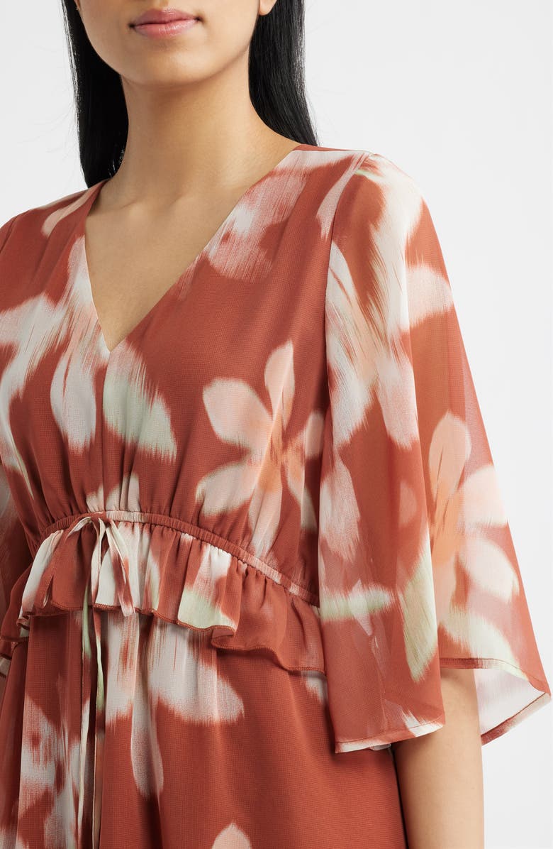 CITY BLUES Abstract Floral Print Minidress, Alternate, color, Paprika