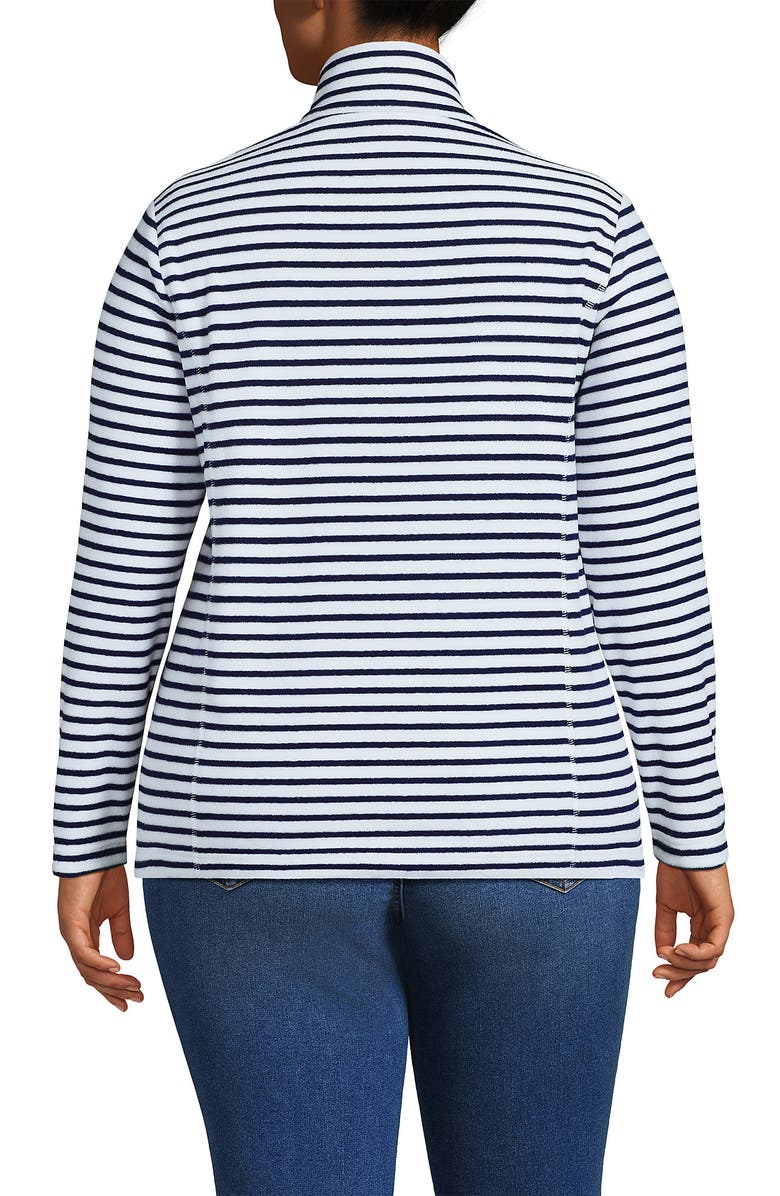 Lands' End Anyweather Fleece Quarter Zip Pullover, Alternate, color, Crisp White/Navy Stripe/Red