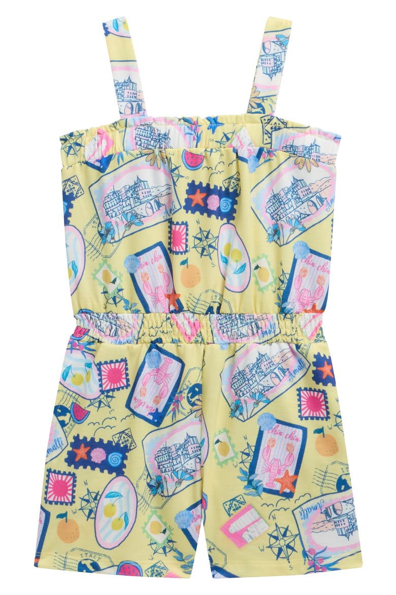 Kids' Postcard Print Romper, Main, color, YELLOW