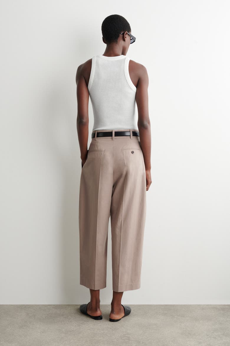 Tailored Cotton Balloon-leg Pants, Alternate, color, BEIGE