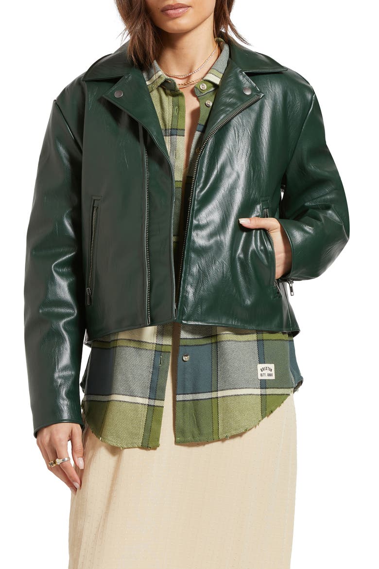 The Faux Leather Moto Jacket, Main, color, PINE NEEDLE