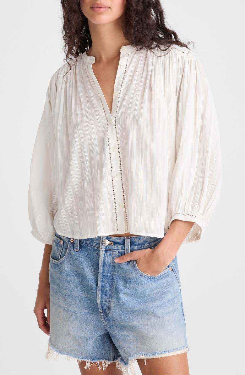 Madewell Shirred Cotton Button-Up Blouse, Main, color, White
