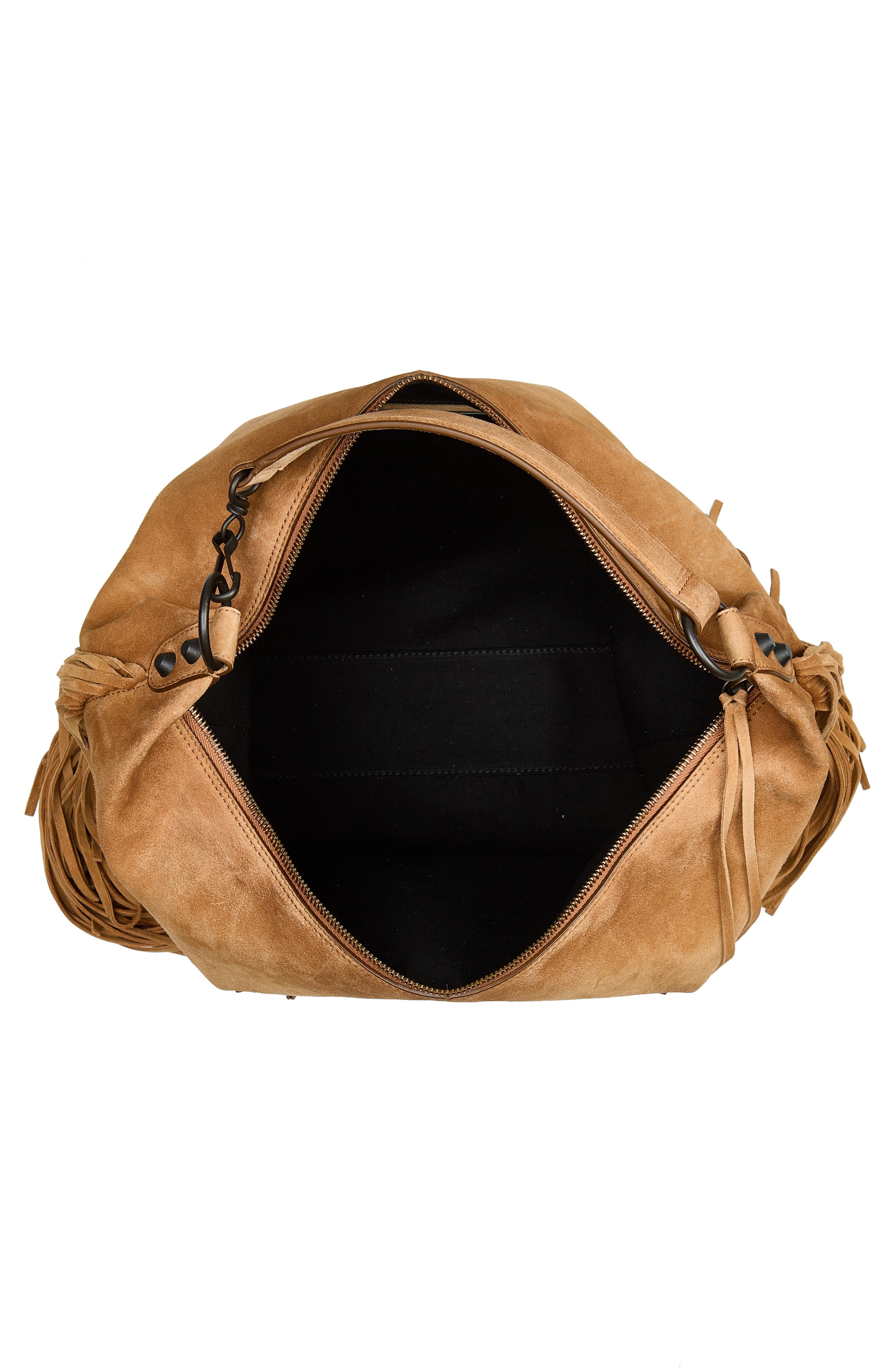 Medium Le City Fringe Waxed Suede Hobo Bag, Alternate, color, 2533 CAMEL