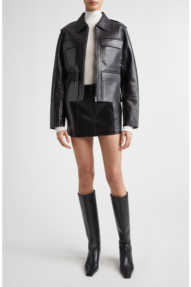 Jayda Leather Miniskirt, Alternate, color, BLACK