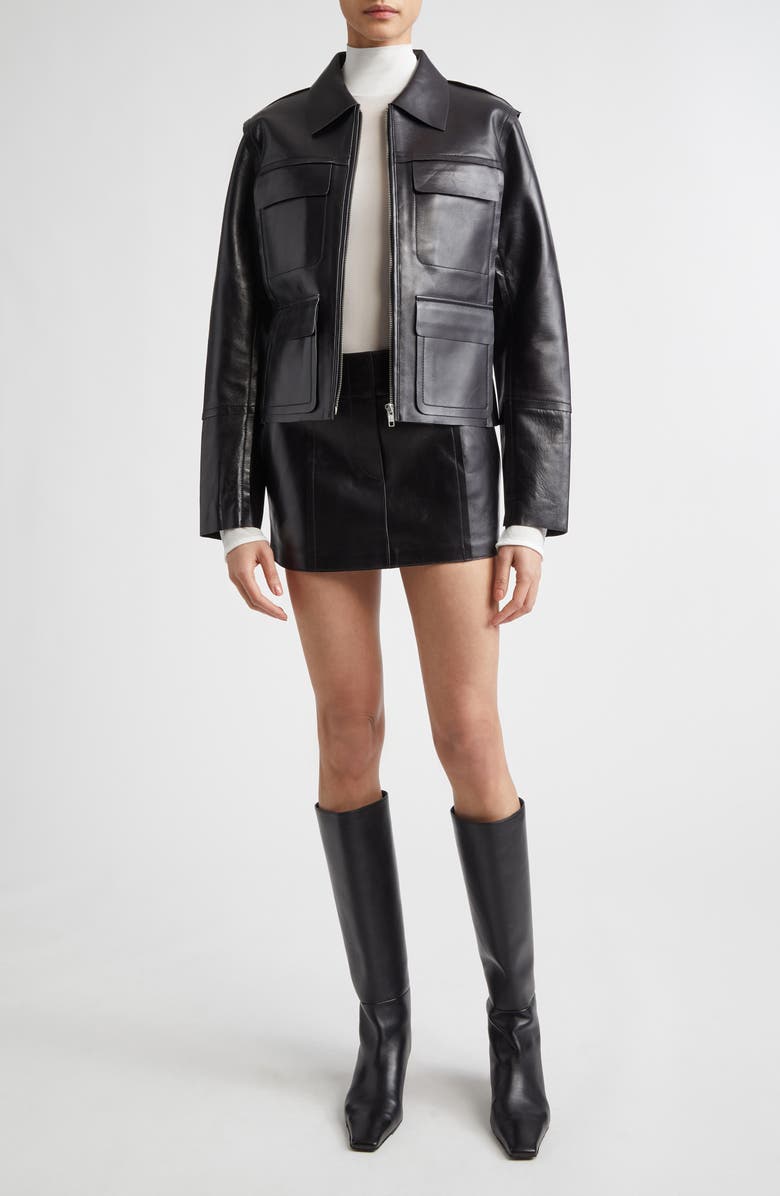 Stand Studio Jayda Leather Miniskirt, Alternate, color, Black