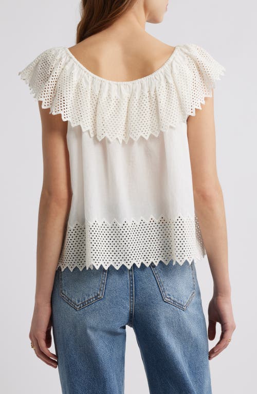 The Great . The Westport Honeycomb Eyelet Cotton Voile Top In White