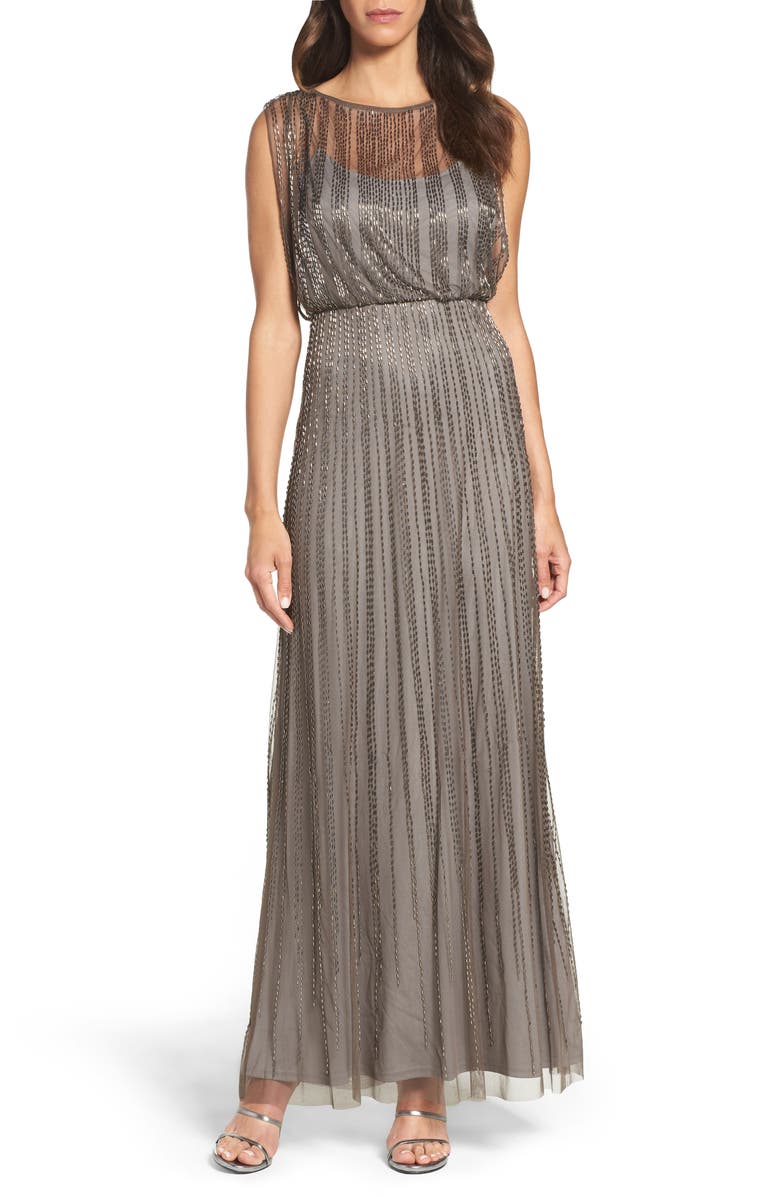 Adrianna Papell Beaded Mesh Blouson Gown, Main, color,
