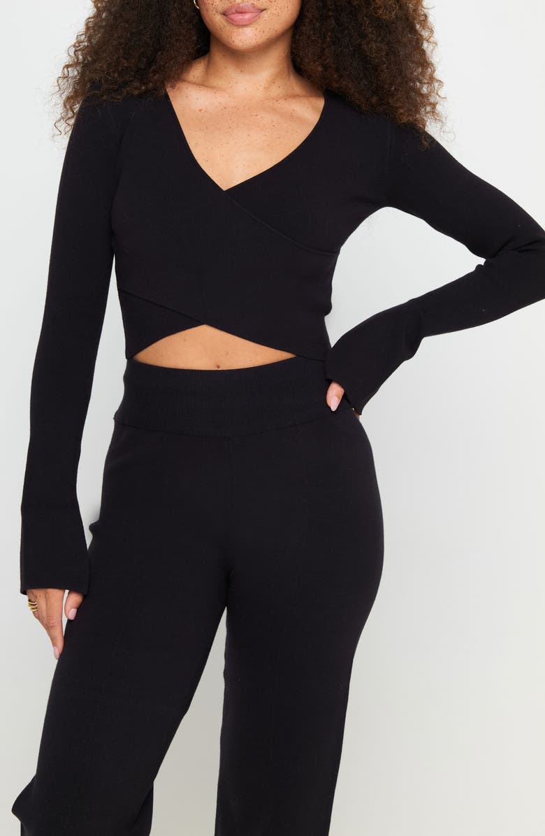 Spiritual Gangster Hadley Wrap Crop Sweater, Alternate, color, Black