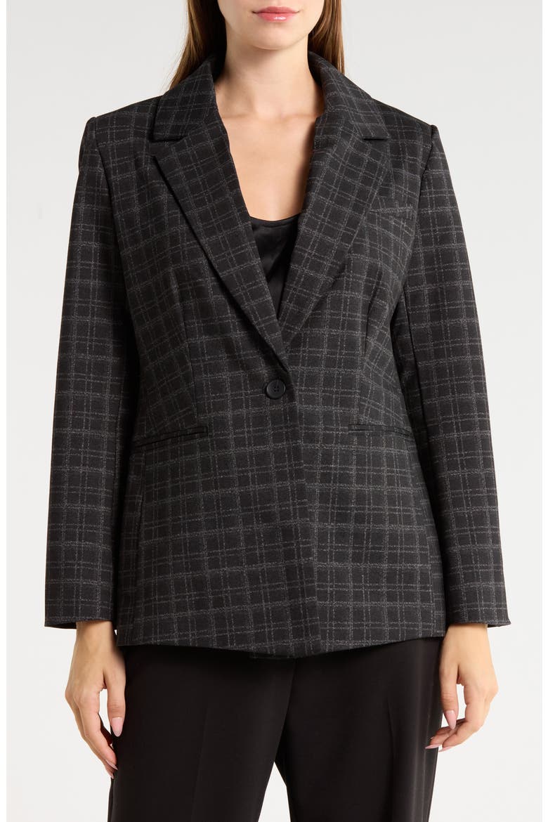 Plaid Ponte Blazer, Main, color, BLACK GREY PLAID