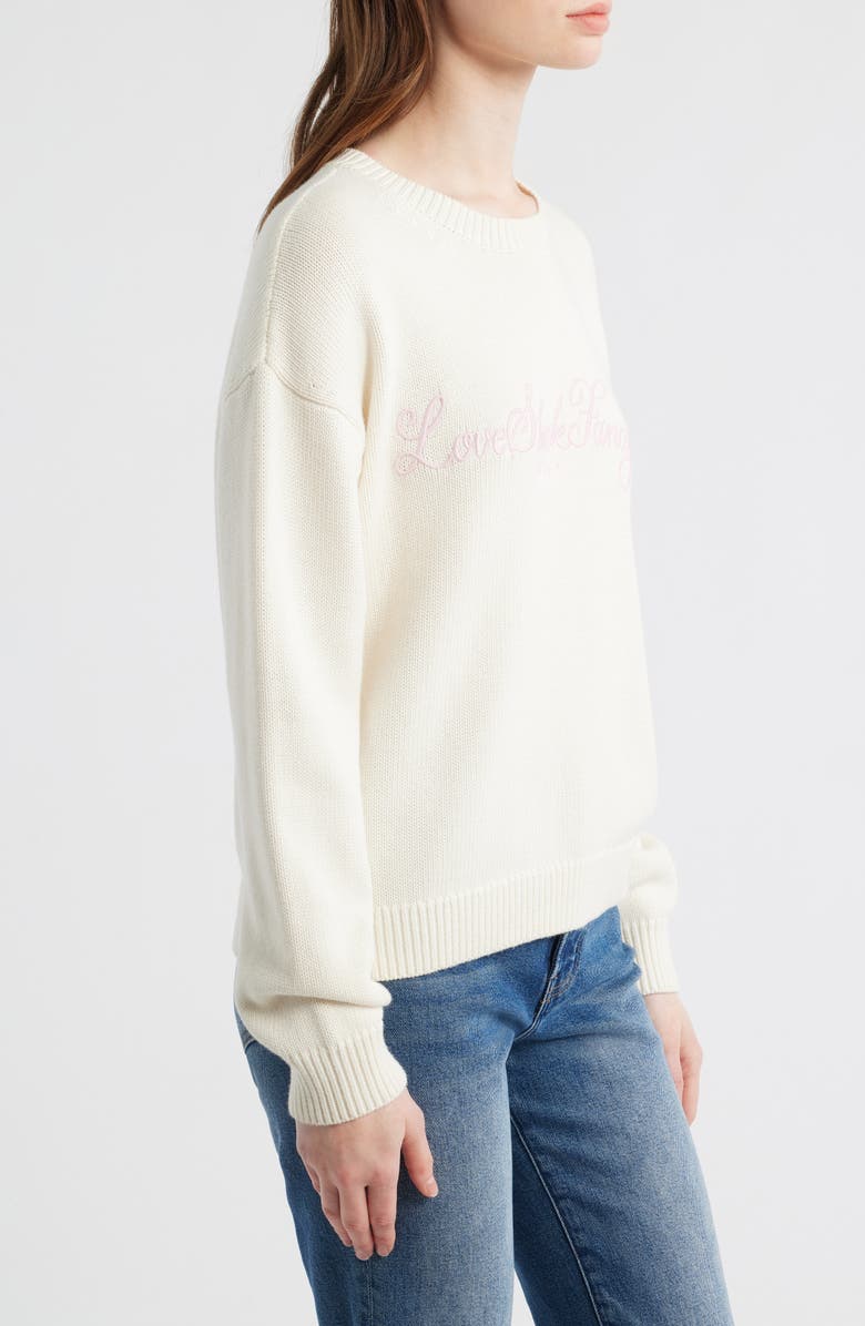 LoveShackFancy Selman Logo Embroidery Cotton & Wool Sweater, Alternate, color, Cold Foam