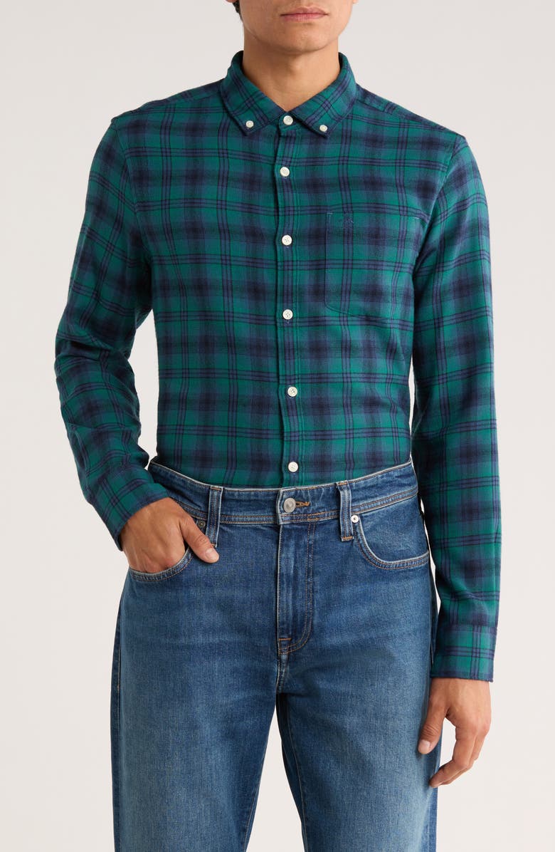 Original Penguin Plaid Flannel Button-Up Shirt, Main, color, Sargasso Sea