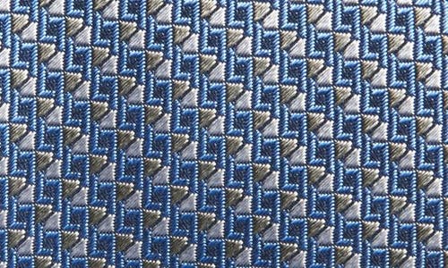 Brioni Geometric Silk Tie In Blue Grey