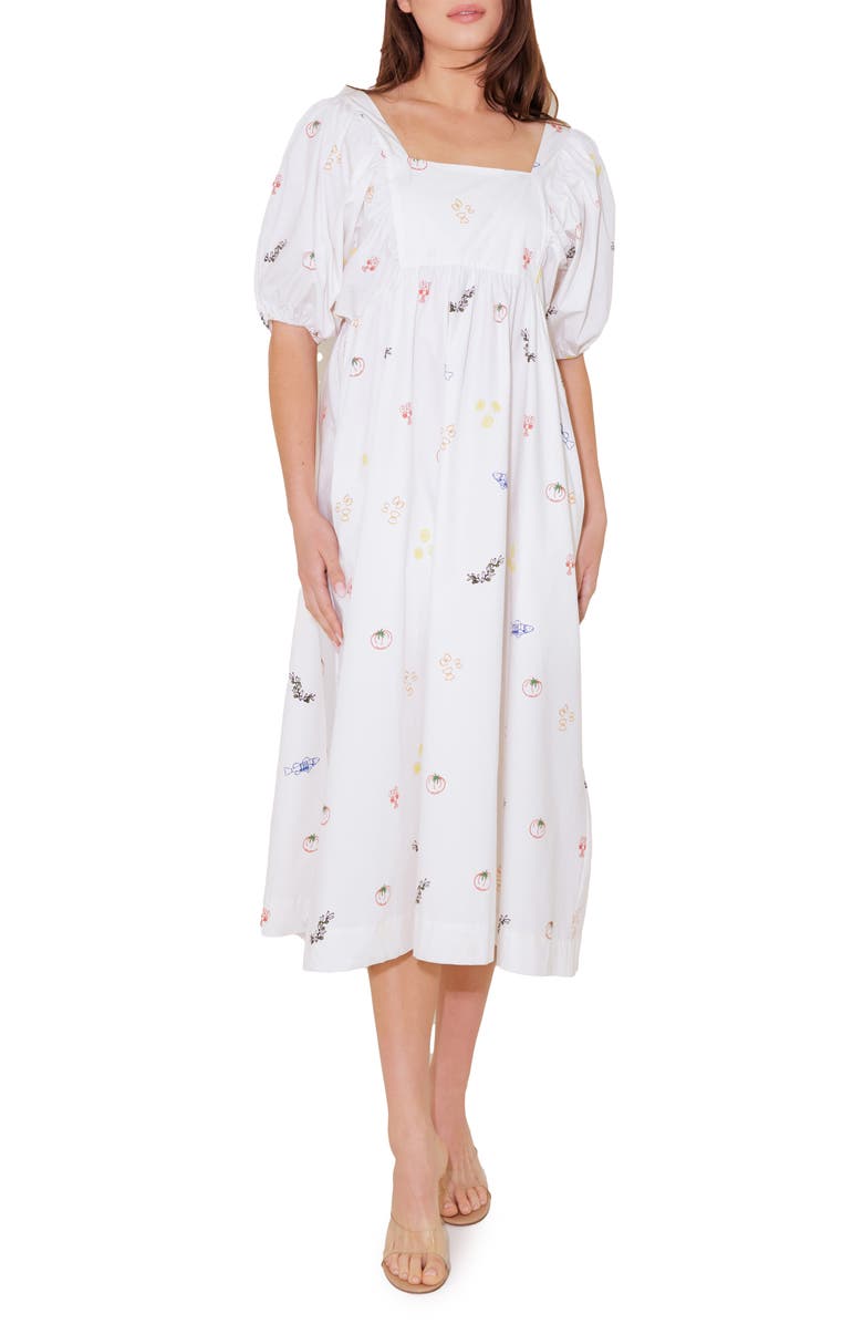 FREEMARKET Print Puff Sleeve Midi Dress, Main, color, White