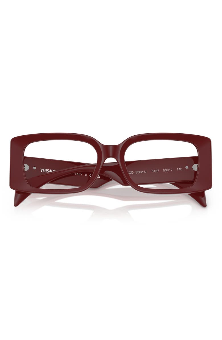 Versace 53mm Rectangular Optical Glasses, Alternate, color, Bordeaux
