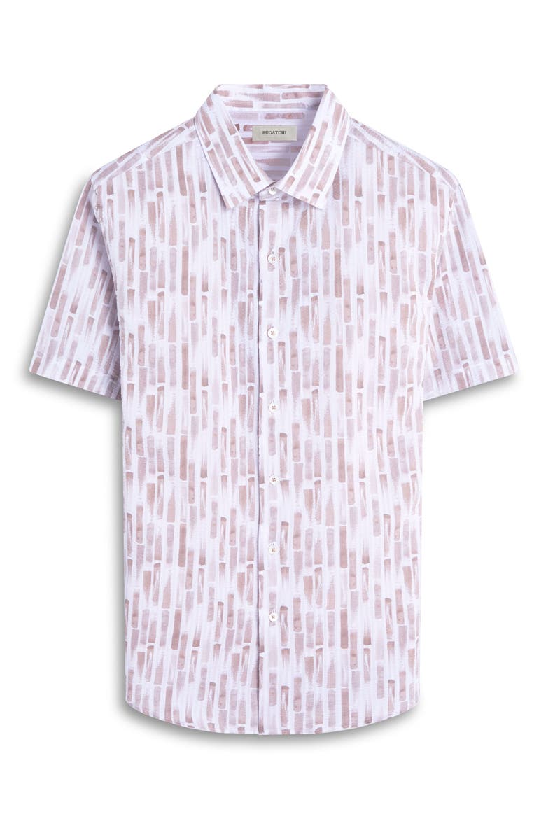 Orson Trim Fit Stripe Short Sleeve Stretch Cotton Seersucker Button-Up Shirt, Alternate, color, CAMEL