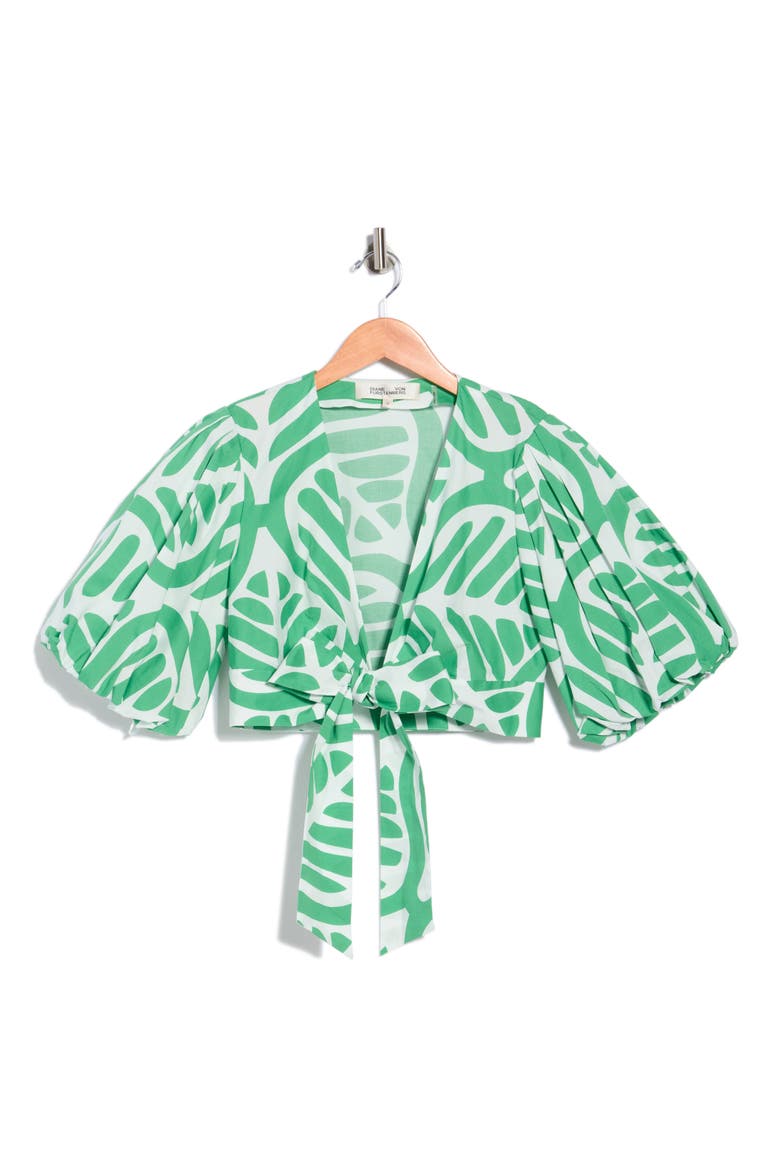 Luciana Puff Sleeve Crop Top, Main, color, DESERT PALM INDIAN GREEN