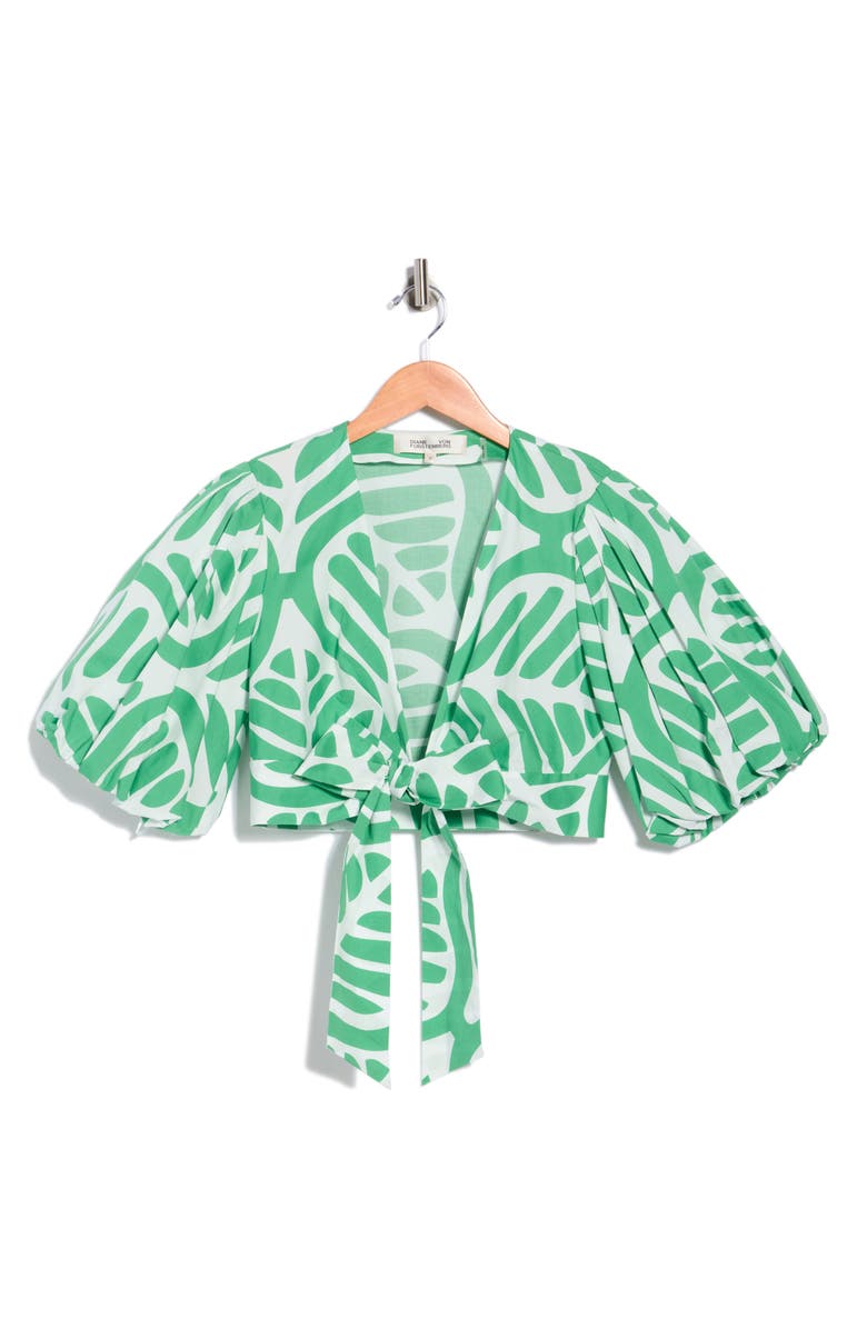 DVF Luciana Puff Sleeve Crop Top, Main, color, Desert Palm Indian Green