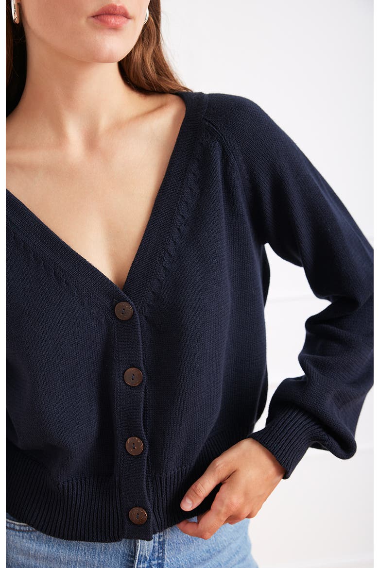 Greta Cropped Cotton Cardigan, Alternate, color, Midnight Navy