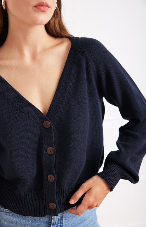 Paneros Clothing Greta Cropped Cotton Cardigan In Blue