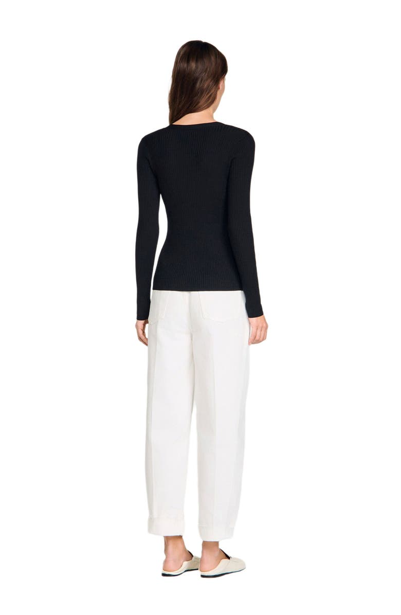 SANDRO Ribbed cardigan with fancy buttons, Alternate, color, Black