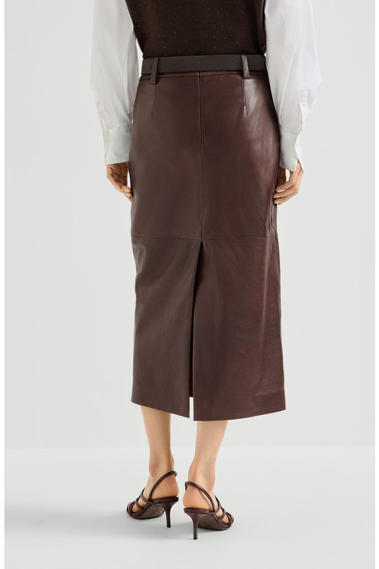 Polished nappa leather pencil skirt, Alternate, color, Burgundy