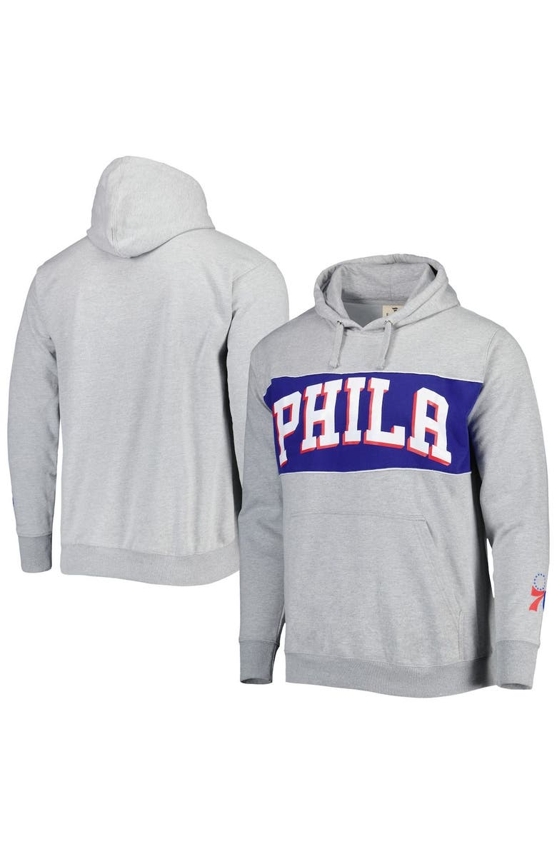 FANATICS Men's Fanatics Branded Heather Gray Philadelphia 76ers Wordmark French Terry Pullover Hoodie, Alternate, color, Heather Gray