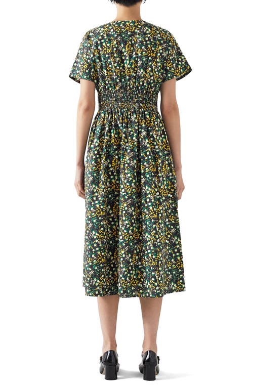 Lk Bennett Eva Meadow Midi Dress In Green/black Multi