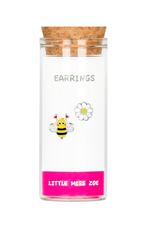 Little Miss Zoe Bumblebee/flower Stud Earrings In Gold