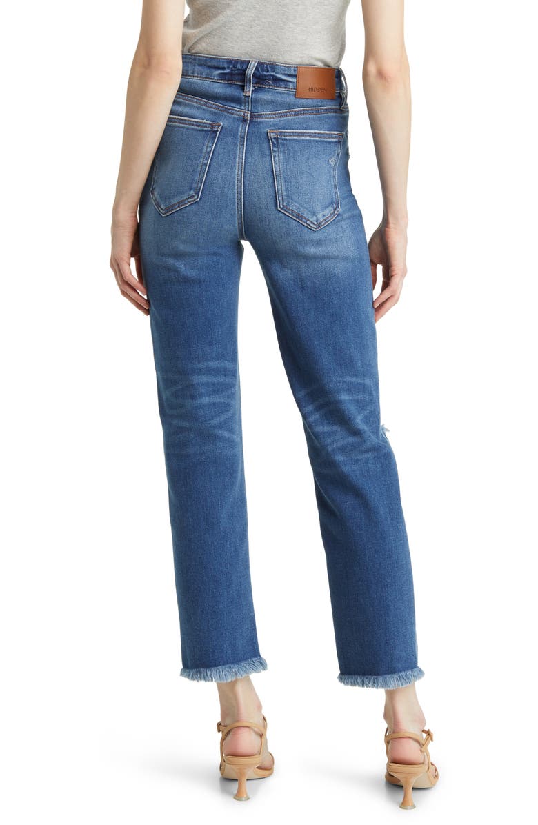 HIDDEN JEANS Ripped Frayed Hem Slim Straight Leg Jeans, Alternate, color, Dark Wash