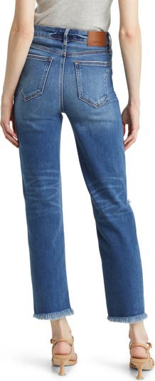 Ripped Frayed Hem Slim Straight Leg Jeans