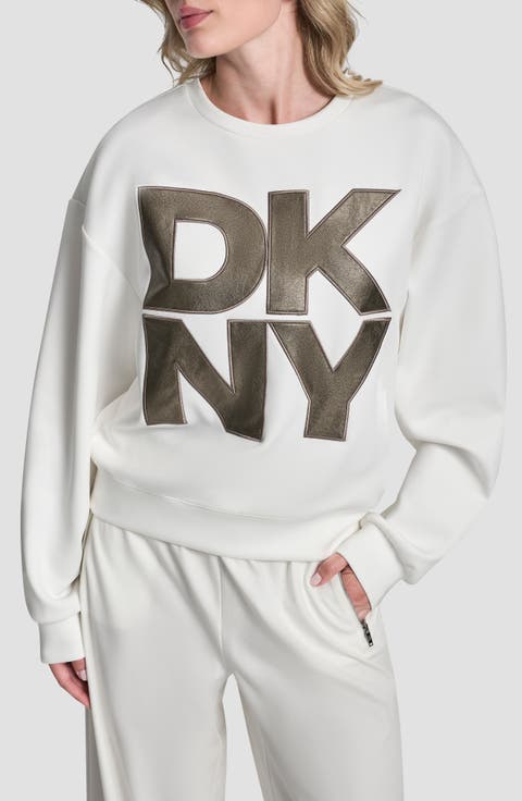 Metallic Faux Leather Logo Sweatshirt