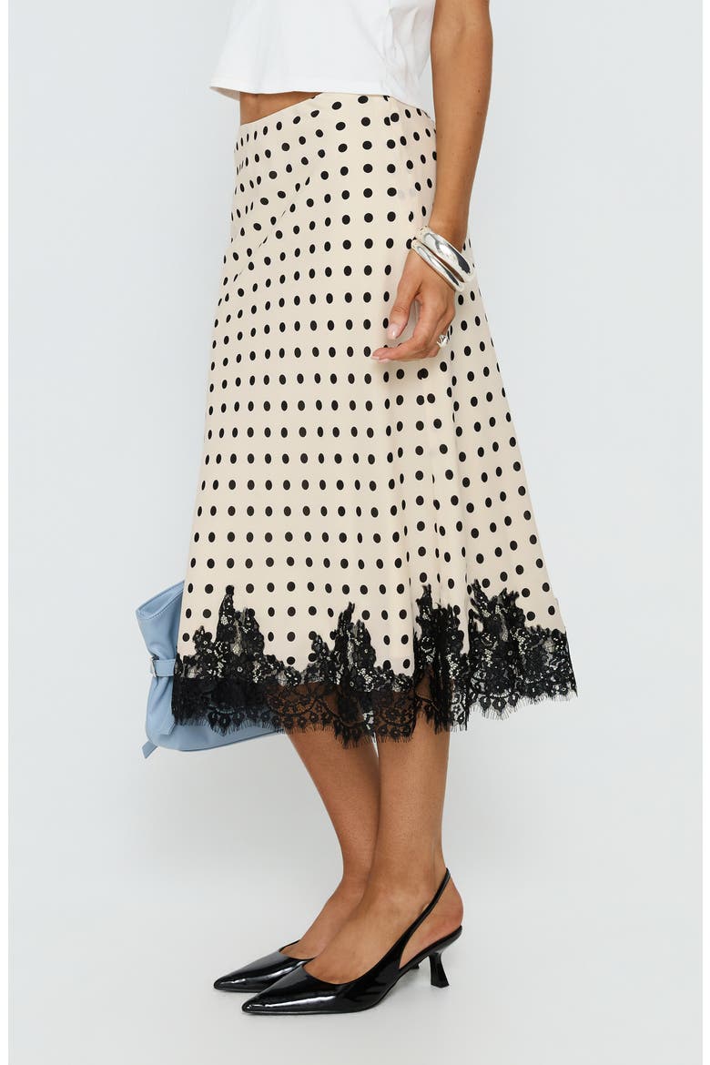 Downtown Scene Lace Trim Skirt, Alternate, color, CREAM POLKA