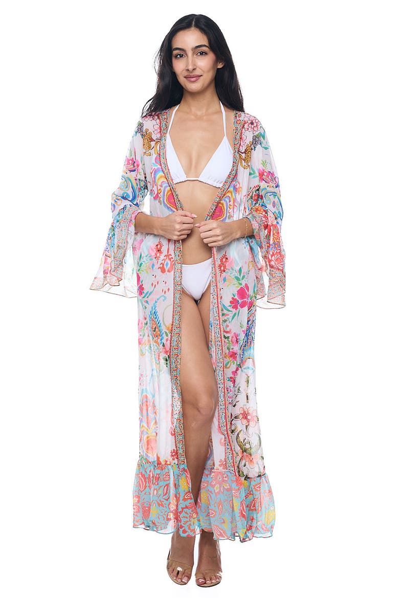 Ruffle Sleeve Cover-Up Duster, Alternate, color, WHITE