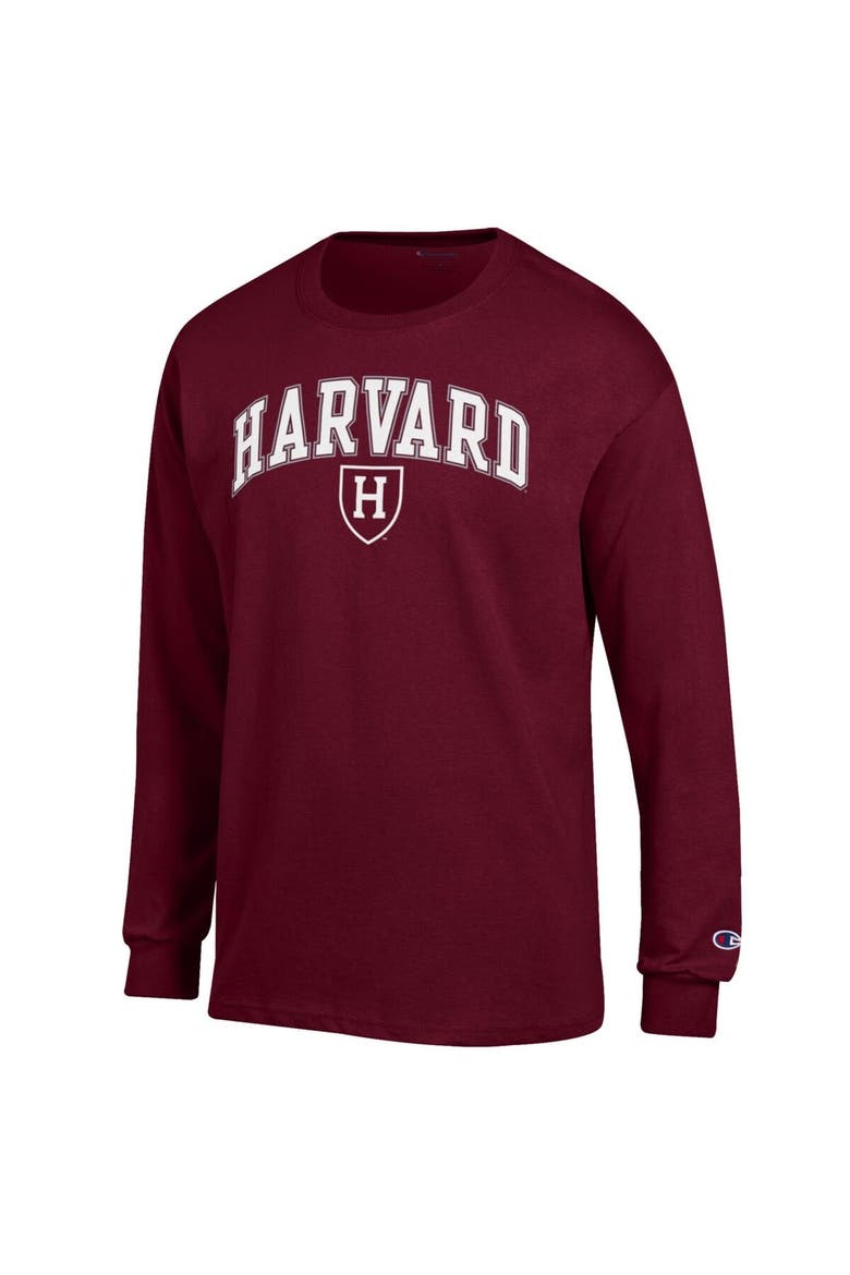 Men's Champion  Crimson Harvard Crimson Arch Over Logo Long Sleeve T-Shirt, Alternate, color, Crimson
