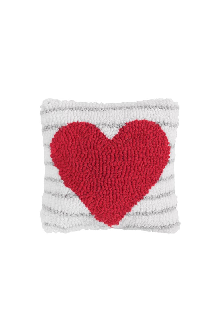 Heart Stripe Mini Valentine's Day Hooked Accent Pillow 8" x 8", Main, color, Red