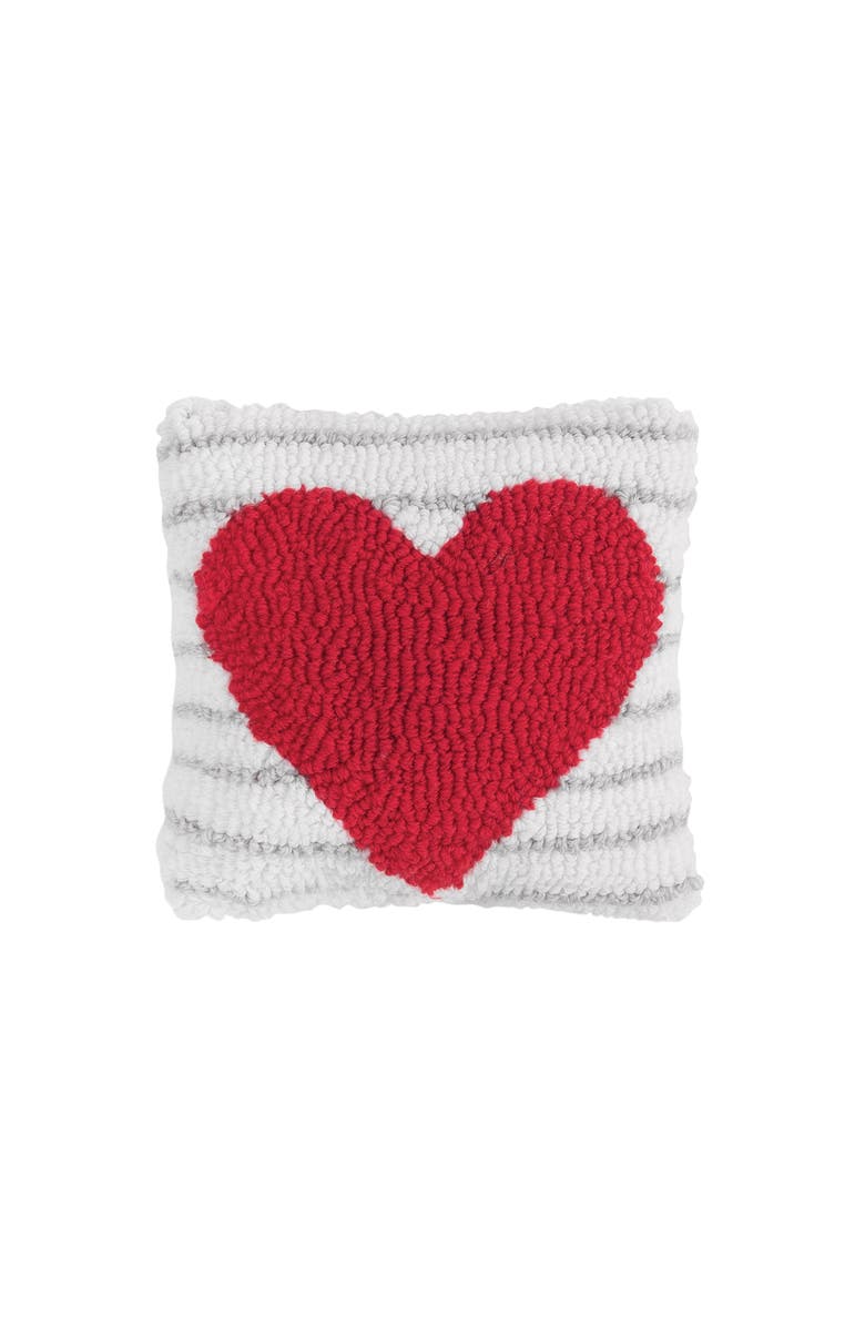 C&F Home Heart Stripe Mini Valentine's Day Hooked Accent Pillow 8" x 8", Main, color, Red