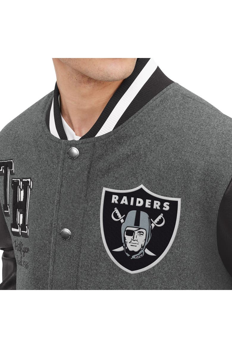 Men's Tommy Hilfiger  Heather Gray/Black Las Vegas Raiders Gunner Full-Zip Varsity Jacket, Alternate, color, Heather Gray