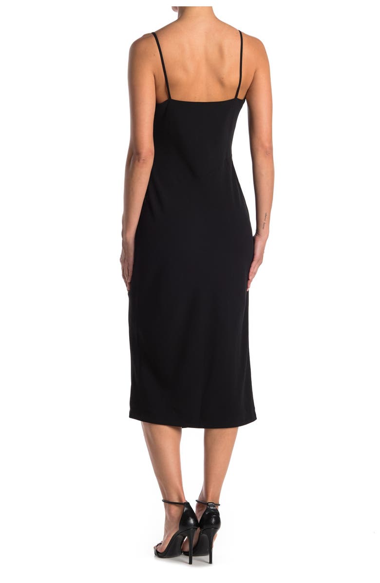 Derek Lam 10 Crosby Nellie Cowl Neck Feather Hem Trim Midi Dress, Alternate, color, 