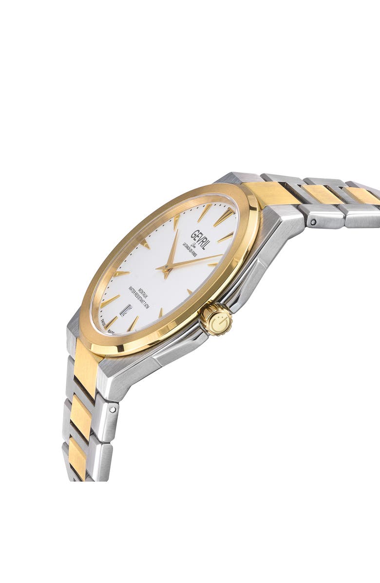 GEVRIL Montauk Stainless Steel Bracelet Watch, 40mm, Alternate, color, Silver/ Yellow Gold