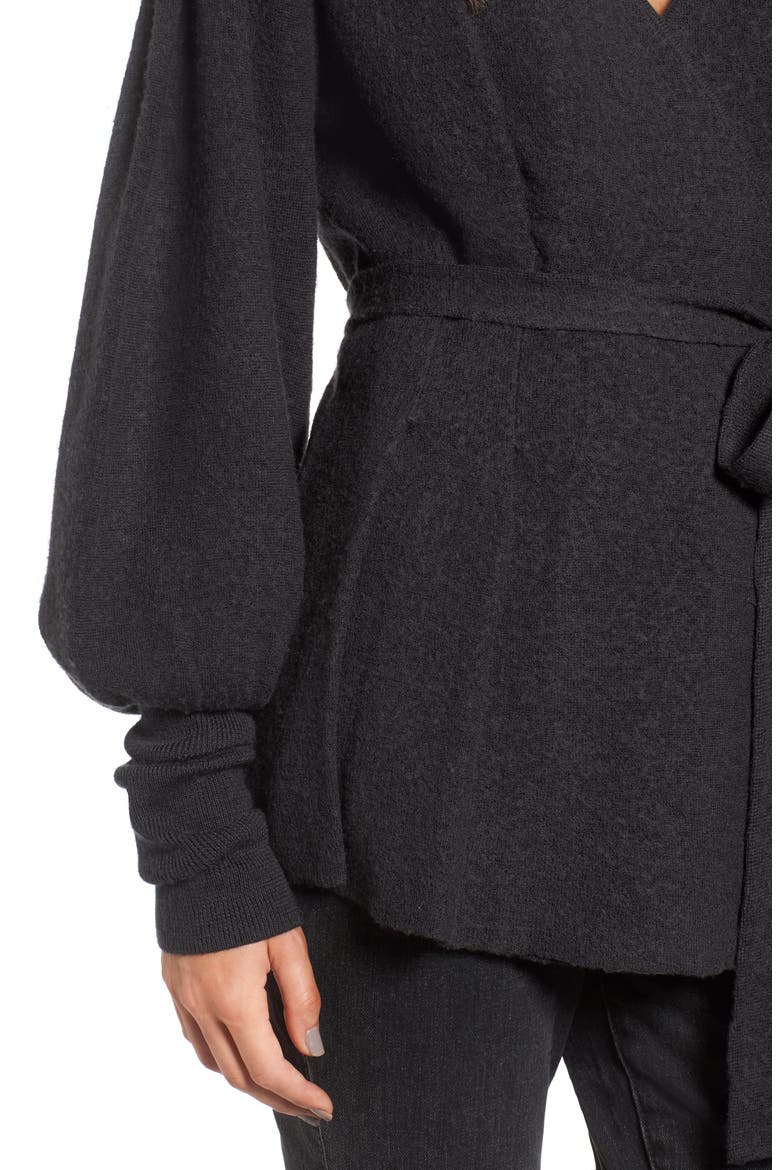 x Something Navy Wrap Cardigan, Alternate, color, GREY DARK CHARCOAL HEATHER