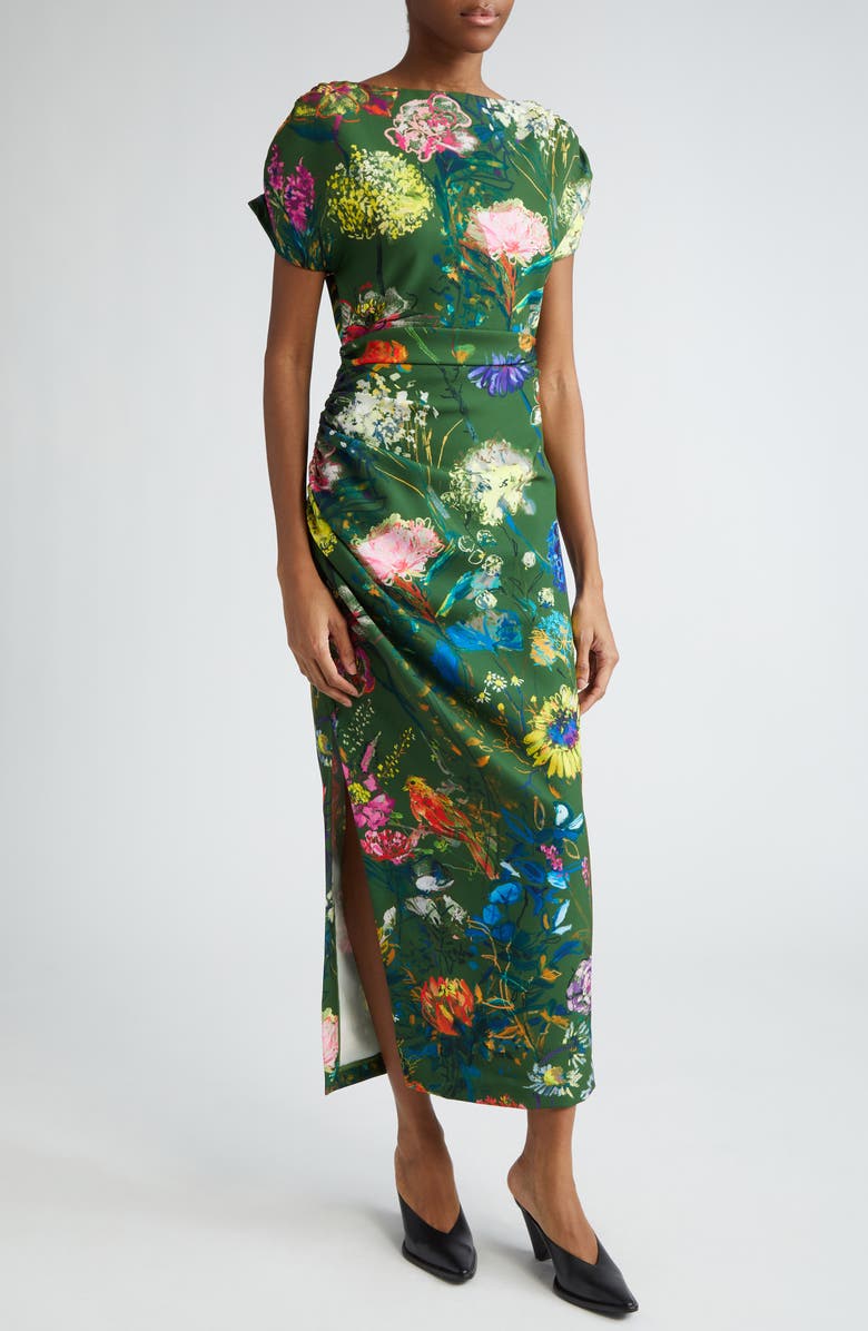 Lela Rose Floral Ruched Dress, Alternate, color, 