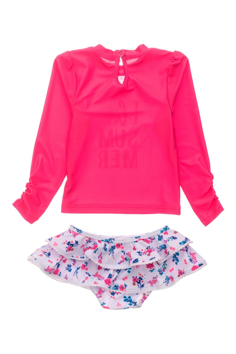 Pretty Petals Ruffle Two-Piece Rashguard Swimsuit, Alternate, color, PINK