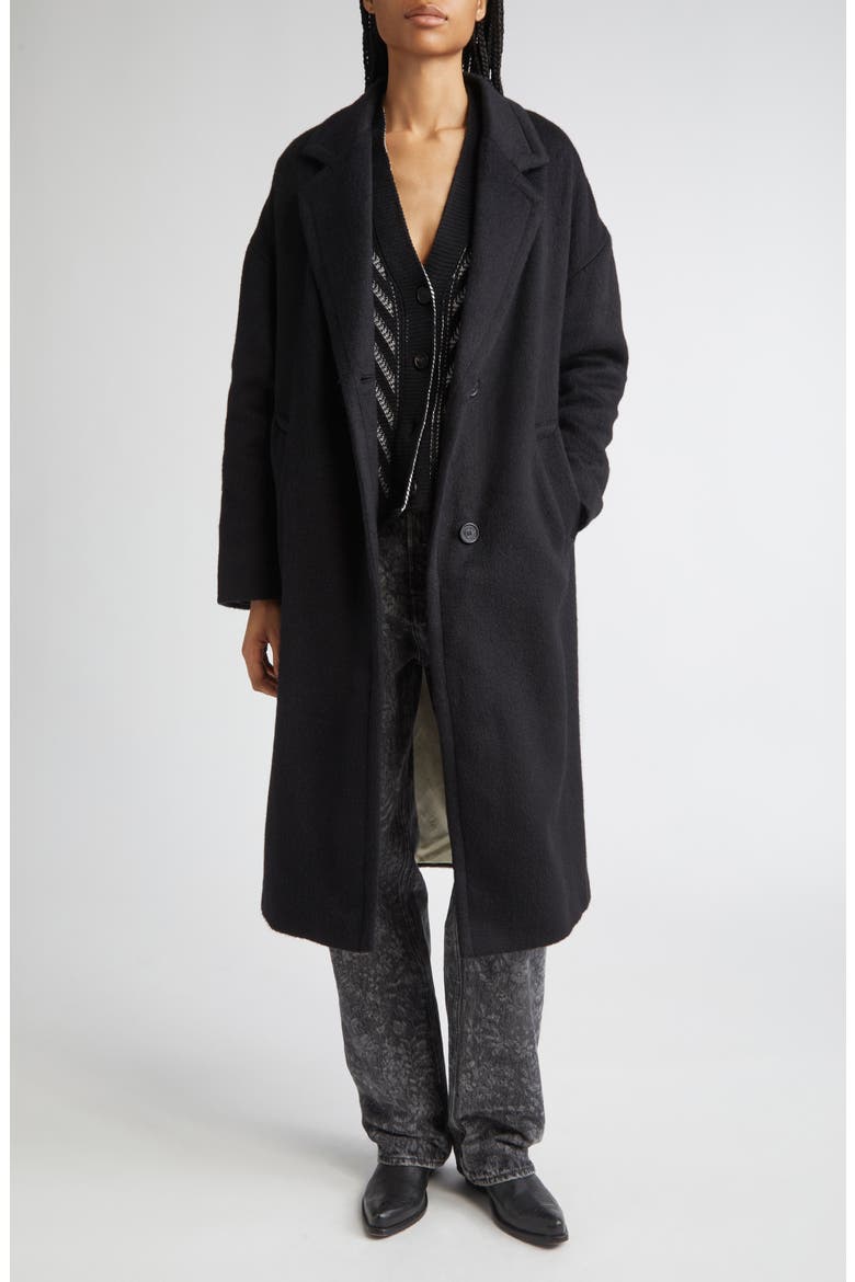 Single Breaste Wool Blend Coccon Coat, Alternate, color, BLACK