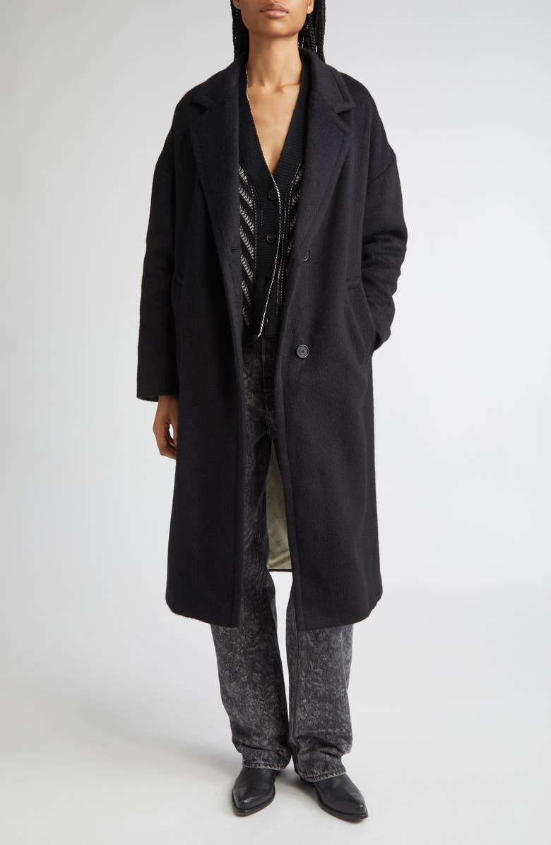 Golden Goose Single Breaste Wool Blend Coccon Coat, Alternate, color, Black